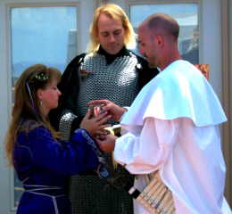 Daryl and Samantha drink from the wedding chalice