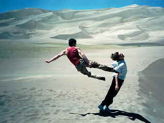 Mark's flying leap on the dunes