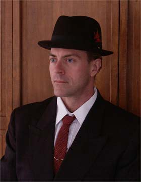 red tie, black hat