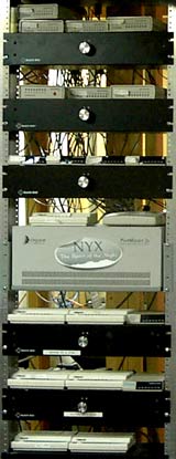 shelves of individual modems